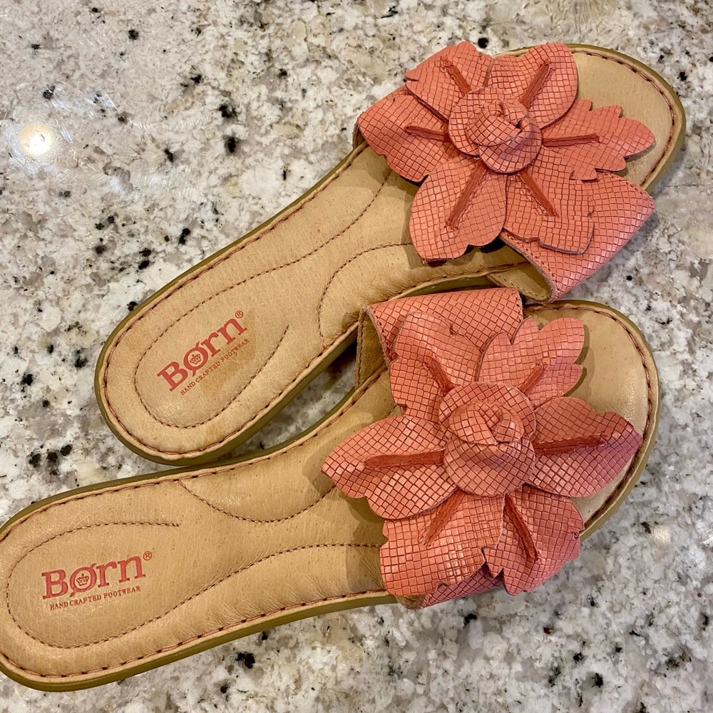 Born Pink and Tan Floral Sandals with Textured Design